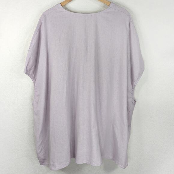Ellos Lilac Purple Linen Rayon Top Women's L 18/20 V Neck Button Short Sleeve - Picture 2 of 6